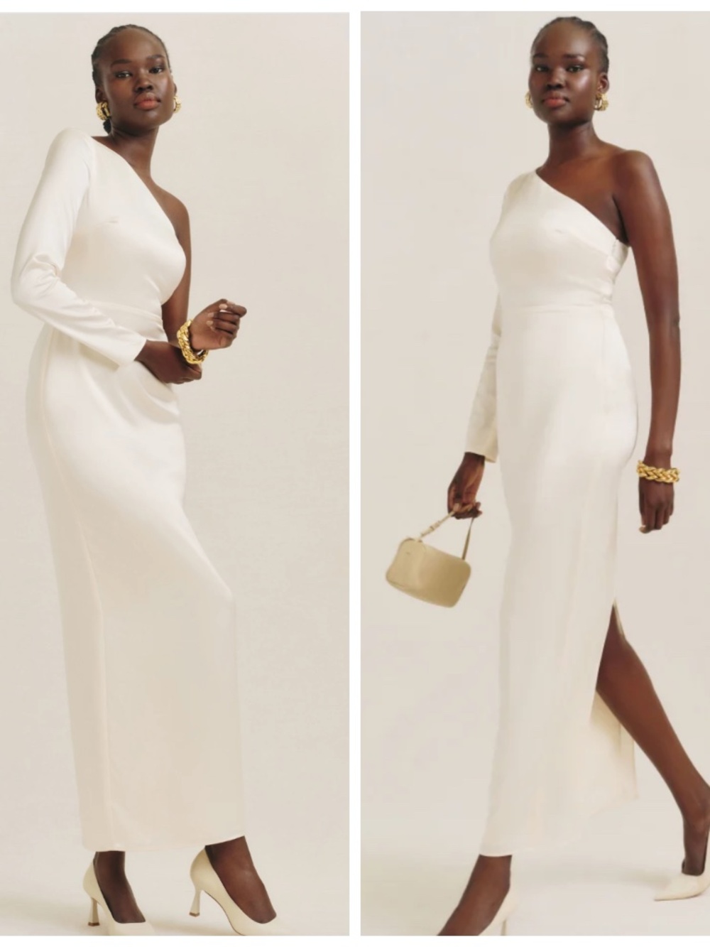 Reformation Winifred Satin Ivory White One Shoulder Dress Wedding Fior di Latte